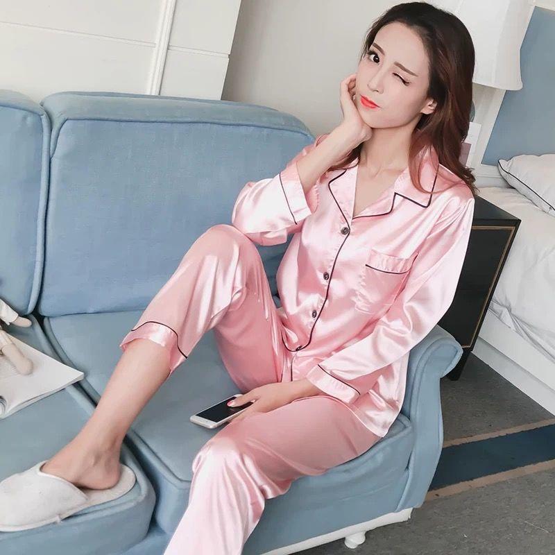 Ice Silk Long-sleeved Thin Women's Pajamas Sexy Korean Style Cute Spring and Summer Plus Size Two-piece Suit