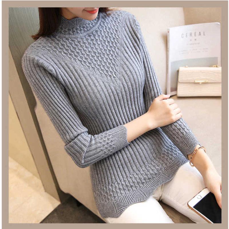 Pofulove Women High Elastic Turtleneck Sweater Winter Slim Sexy Bottoming Basic Knit Pullover jumper