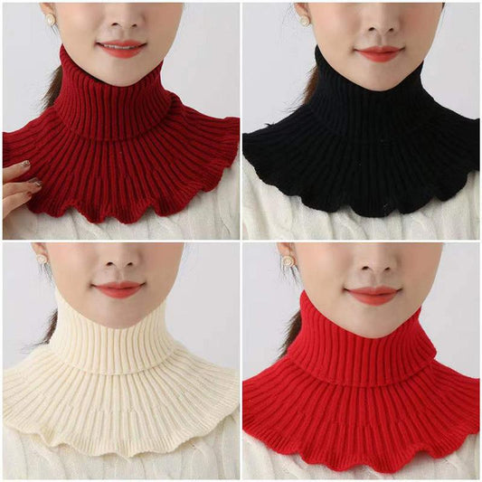 Women's Pullover Hooded Bib Keeps Warm In Autumn Winter Neck Protection Fake Collar Decoration Knitted Wool Scarf Wavy Floral Brim Bib All Match Scarf