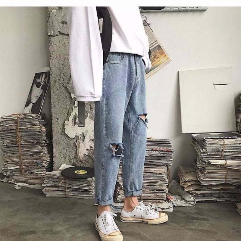 WTEMPO Woman's Jeans High Waist Torn Jeans Wide Leg Denim Clothing Blue Street Clothing Vintage Pants