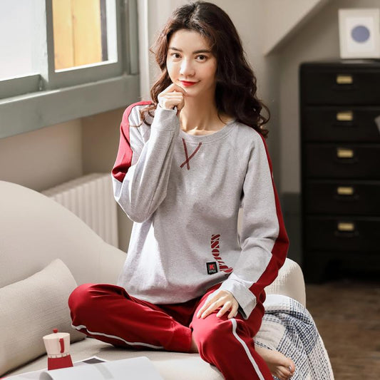 Women Long Sleeve Pajamas Suits Sprinf Autumn Sports Suit Sleepwear Casual Loose Winter Home Wear Plus Size M-5XL Pullover O Neck Cotton