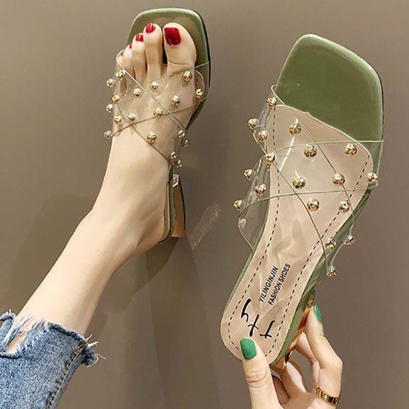 Slippers Women's Outer Wear Fashion Thick and Low-heeled Flip Flops Women Fashion Sandals and Slippers Women Transparent Slippers Women