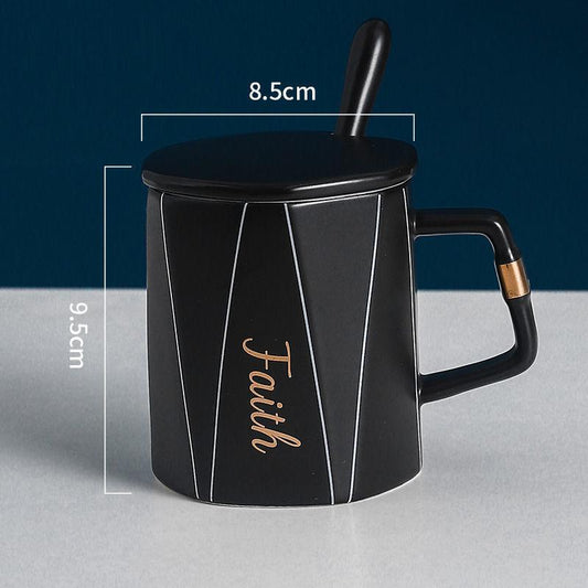 Water Cup Ceramic Mug with Lid Spoon Ins Wind Male and Female Students Home Creative Breakfast Coffee Cup Large Capacity