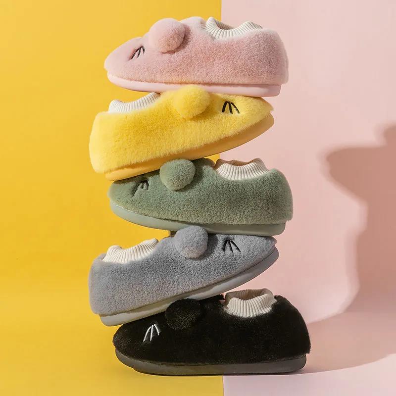 Autumn and Winter Cotton Slippers Cute Cat Design Cotton Slippers, Indoor Warmth Leisure and Entertainment, Flat Cotton Shoes