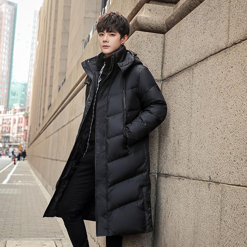 Winter Down Jacket Men's Mid-length Over-the-knee Jacket Korean Style Trend Loose Thick Warm Hooded White Duck Down Jacket