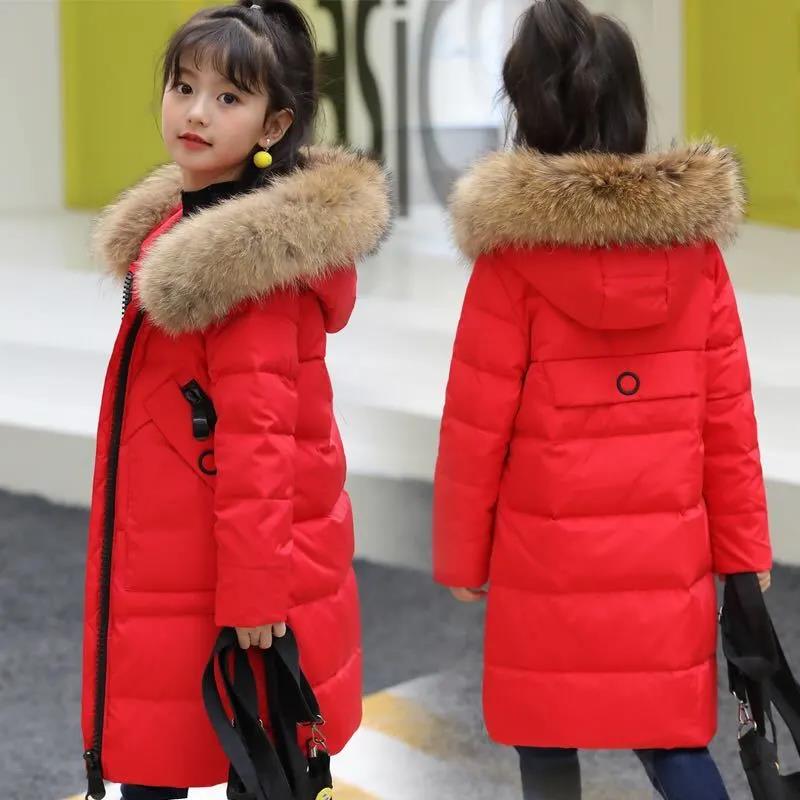 Girls' Warm and Windproof Winter Coat Mid-length Thick and Down Padded Jacket