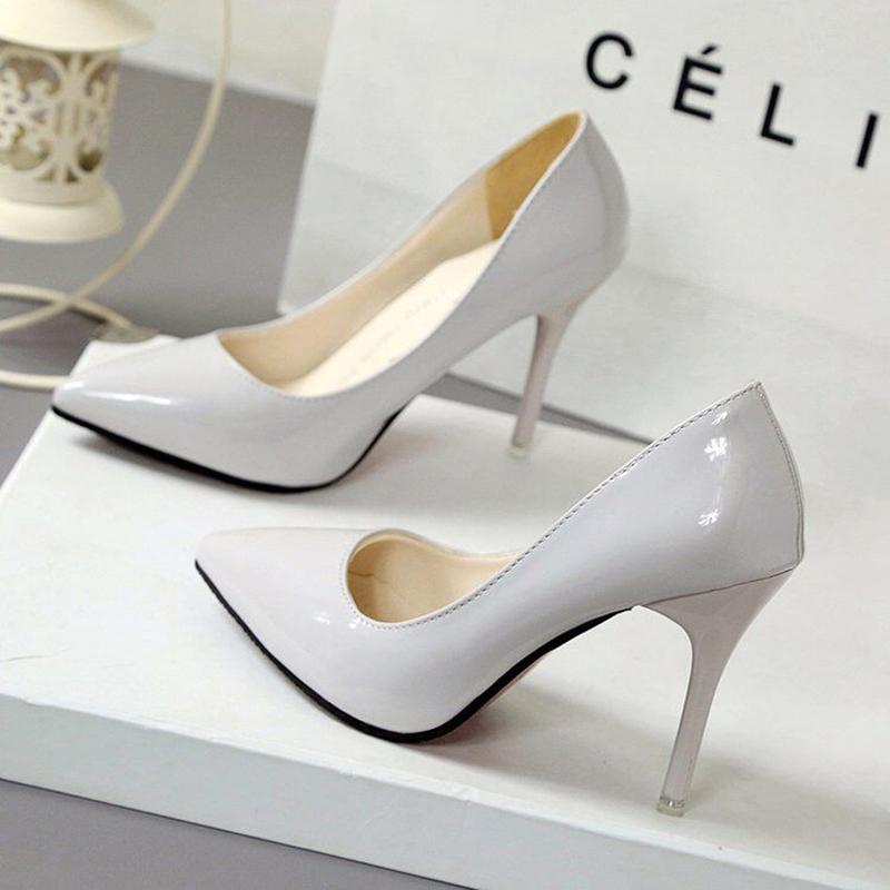 Sexy Patent Leather High Heels Women Black Professional Work Shoes All-match Stiletto Pointed Shoes Women