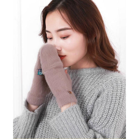 Women's Fall Winter Imitation Mink Fur Cycling Plush Gloves Fingerless Warm Mittens Thickened Flip Nylon Gloves Soft Comfortable Thermal Gloves