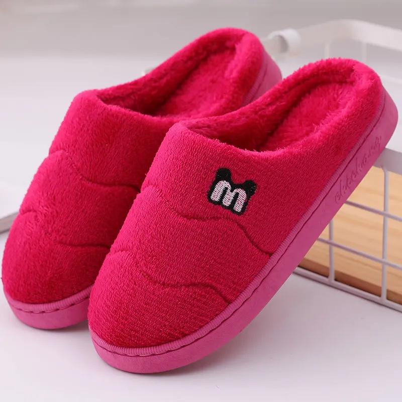 Winter Slippers Women Warm Cotton Shoes Thick Fleece Home Slides Men Plus Size Slippers Pink Blue Couples Non Slippers