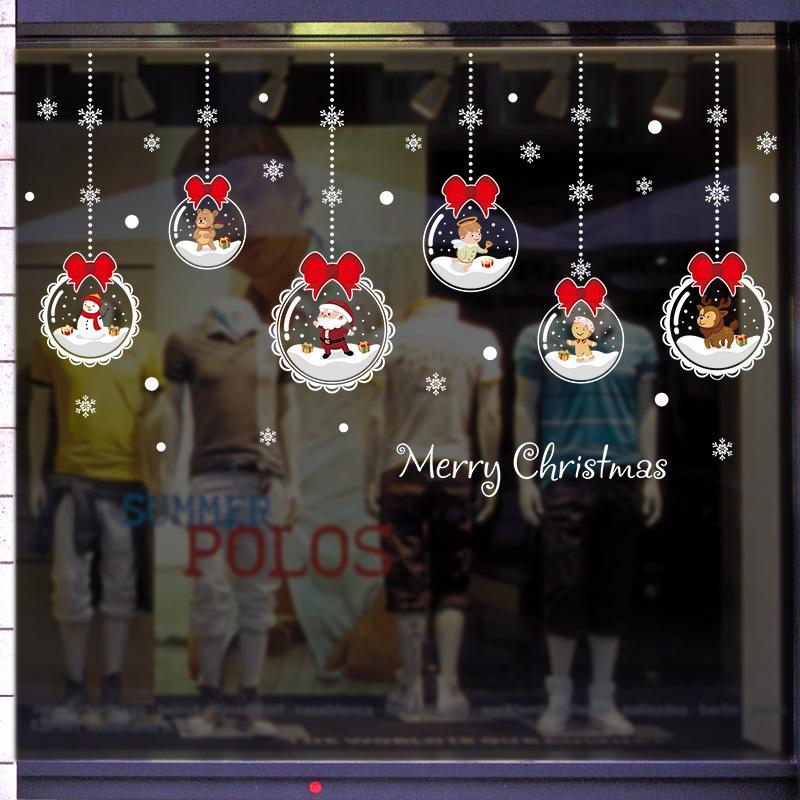 Double-sided Christmas glass ball hanging wall stickers door window background decoration mirrored