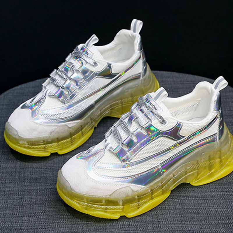 Plus Size 35-39 Summer Women Mesh Sneakers Students Breathable Running Basketball Shoes Shockproof Non-slip Laser Colorful Heighten Shoes