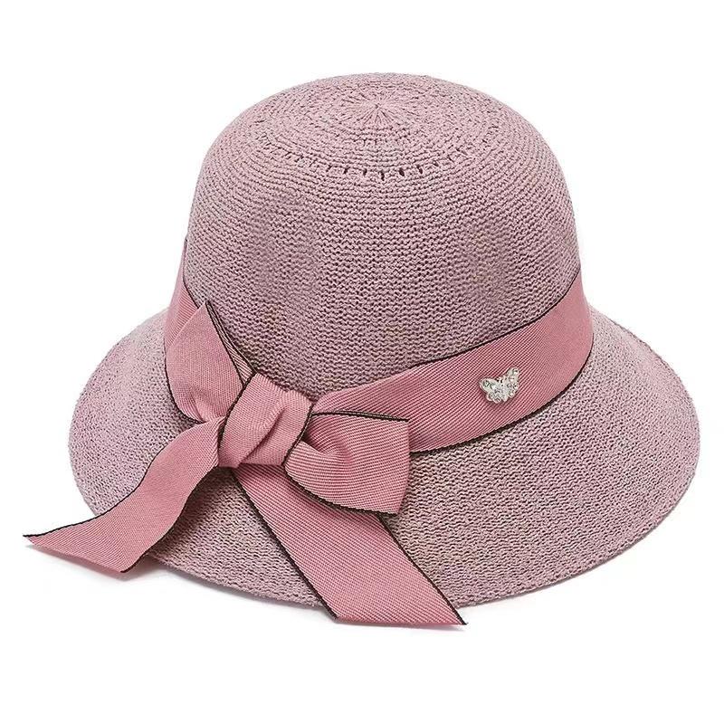 Women's Bow Flower Cotton Linen Cap Spring Summer Fisherman Hat All Match Floral Diamond Cap Windshield Sun Hat Elegant Pot Cap