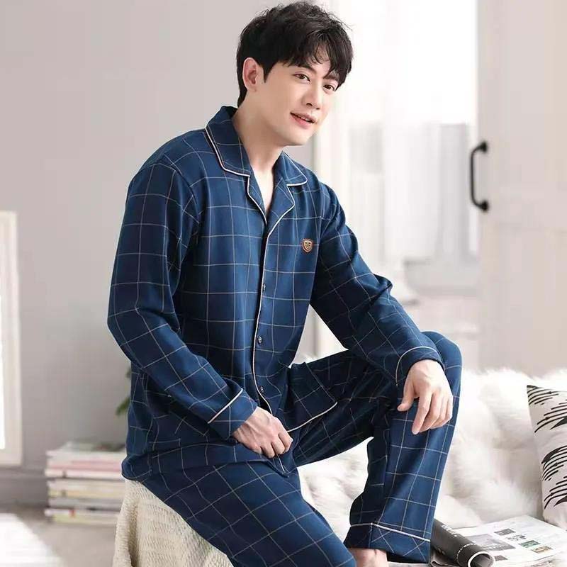 Men's Pajamas Regular Summer and Autumn Long-sleeved Cotton Winter Youth Home Service Suit