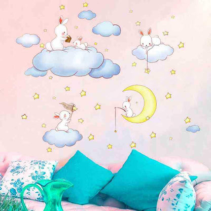 Cartoon cloud rabbit stickers children's room baby bedroom decoration landscaping wall stickers