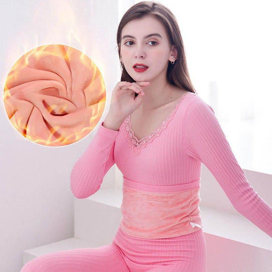 Thermal Underwear Women Plus Velvet Thickening Suit Body Slimming Tight-fitting Autumn Clothes Long Trousers Cotton Sweater Base Winter