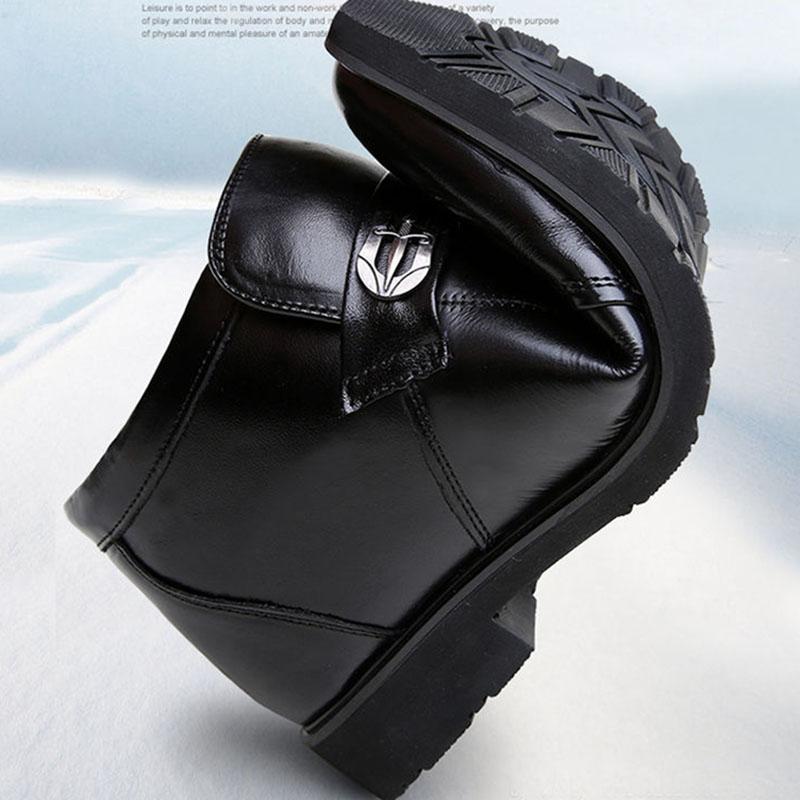 Wool Lining Genuine Leather Boots Men Non-slip High Ankle Boots Warm Business Shoes