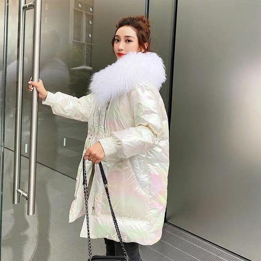 Winter Bright Face Down Jacket Women's Mid-length Waist Waist Bread Jacket Fashionable Loose Colorful