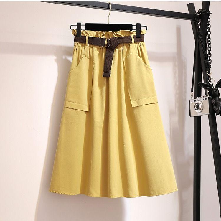 Women's Spring and Summer Skirts Mid-length Knee-length Elegant Button High-waisted Skirt Pleated School Skirt