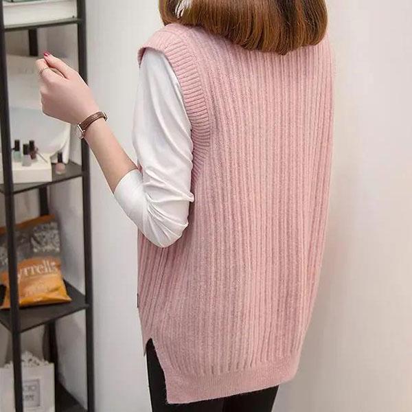 Loose Pullover Knit Vest, Short V-neck Sleeveless Sweater All-match Outer Wear