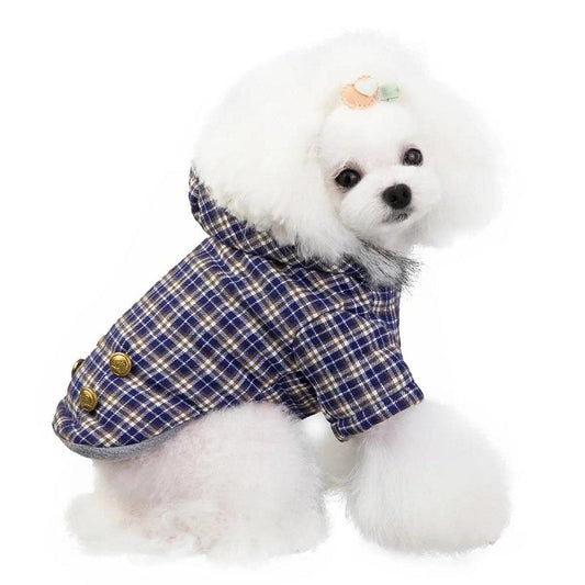 Pet Dog Cat Winter Clothes Plaid Padded Jacket Fleece Coat Bichon Teddy Cat's Warm Coat Pet Rompers Puppy Clothes Pet Supplies Cat's Clothing