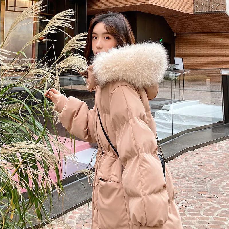 Down Jacket Winter Korean Fashion Big Fur Collar Mid-length Hooded Thick Warm Large Size Jacket Suitable for Women