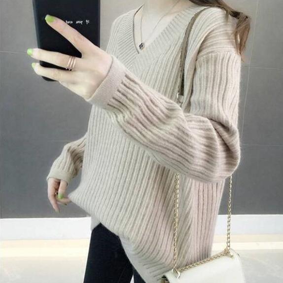 Autumn V-Neck Sexy Knitted Sweater Women Pullovers and Sweater Pullover Winter Women Loose Sweaters