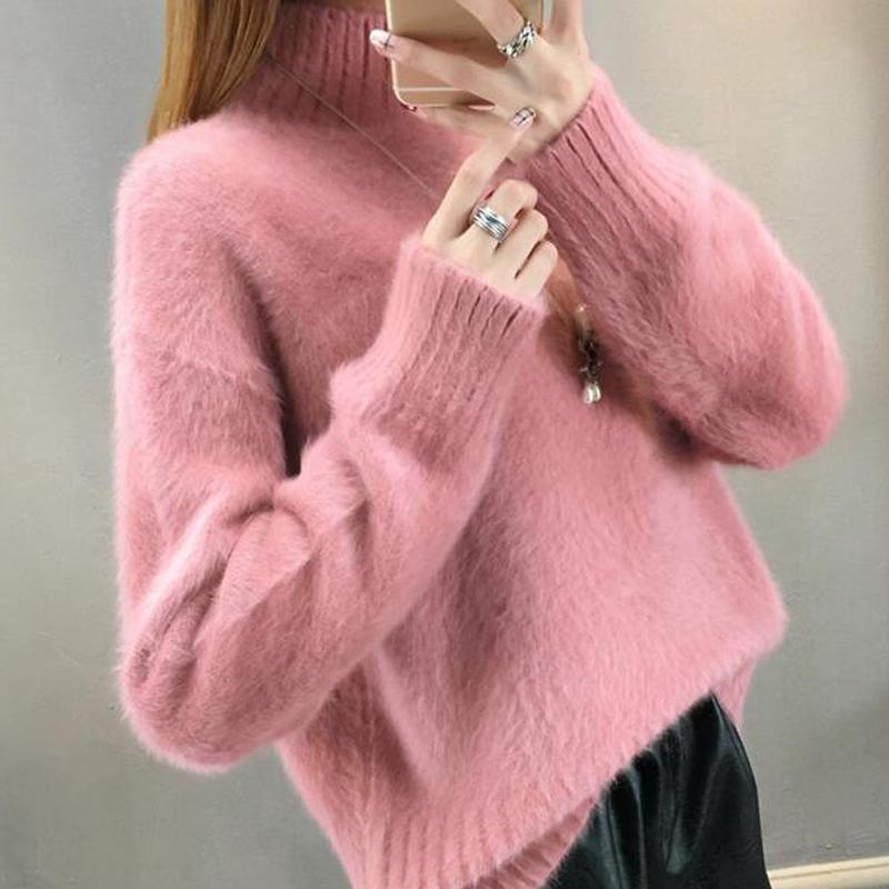 Women's Sweater Autumn Winter Women Pullover Solid Loose Warmth Half Turtleneck  Sweaters Ladies Chic Soft Jumper Pull