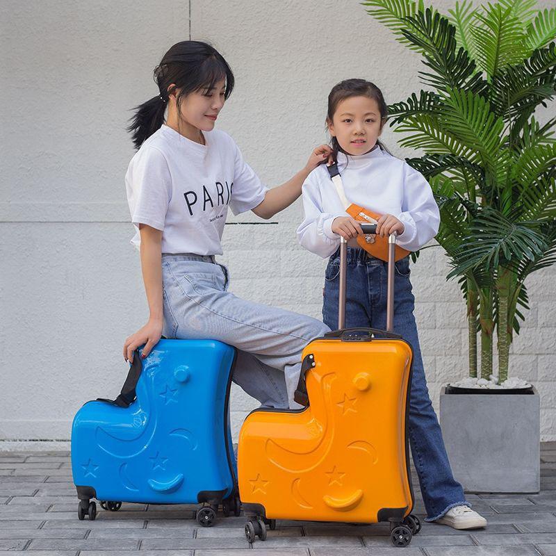 Children's Seated Wheeled Suitcase Seat Belt 20 Inch Sliding and Rolling Suitcase Boy Girl Travel Luggage Trunk