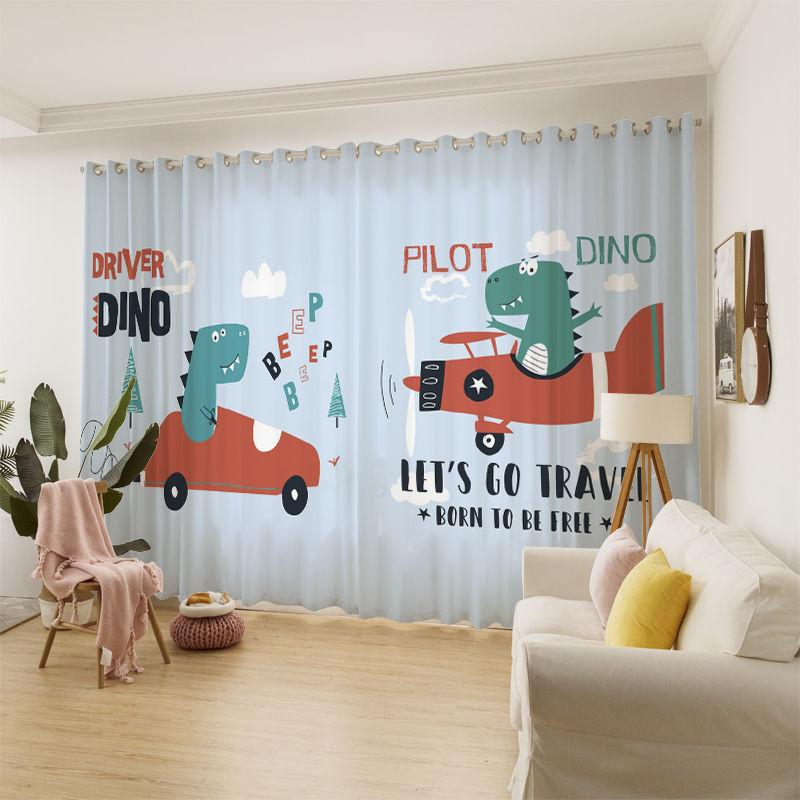 Curtain Gauze Cute Children's Room Bedroom Kindergarten Blackout Curtain Cartoon Car Creative Printing Curtain (150×270cm)