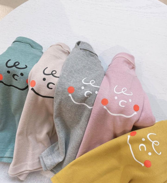 Summer Kids Cute Printing Smiling Face T Shirts Short Sleeve Tops Korean Style O-neck Loose T Shirts for Children Girls