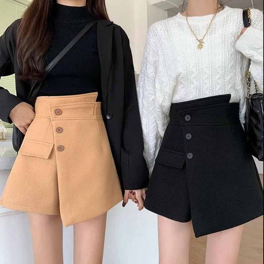 Autumn and Winter Woolen Shorts Women's Wild High-waist Trousers Wear A-line Boots Pants Casual Slim Trousers