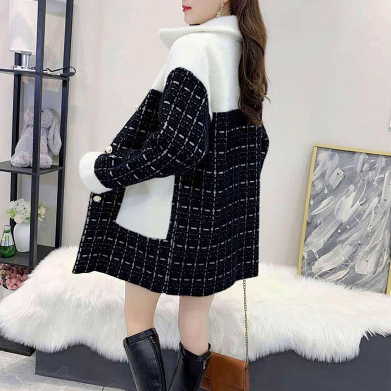 Student Spring and Autumn Woolen Coat with Mink Fleece