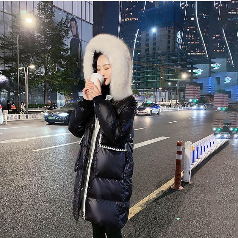 Down Jacket Women Mid-length Imitation White Duck Down Large Fur Collar Small Fragrant Black Thick Coat In Winter