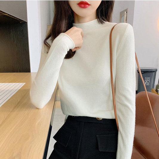 Autumn and Winter Pullover Sweater Korean Version of Early Autumn Wool Women's Loose Top Half High Collar Bottoming Shirt