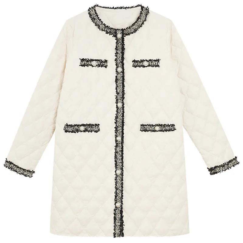 Cotton-padded Jacket Women Winter Korean Woven Diamond Lattice Light and Thin Mid-length Cotton-padded Jacket Women's Padded Jacket