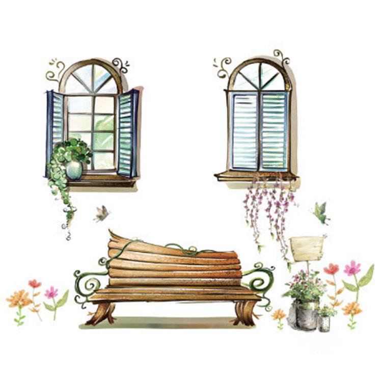 PVC removable wall stickers fake window landscape wallpaper environmental decal wallpaper