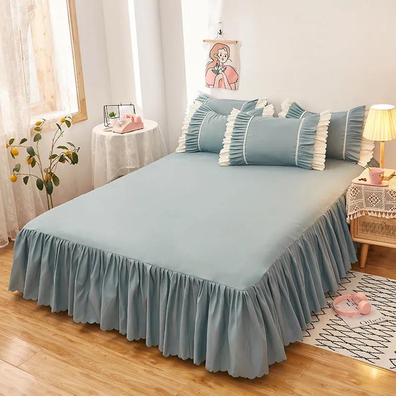 Korean Style Bed Skirt One-piece Princess Style Bedspread Bed Cover Protective Cover Non-slip Bed Cover Solid Color Bed Sheet One-piece