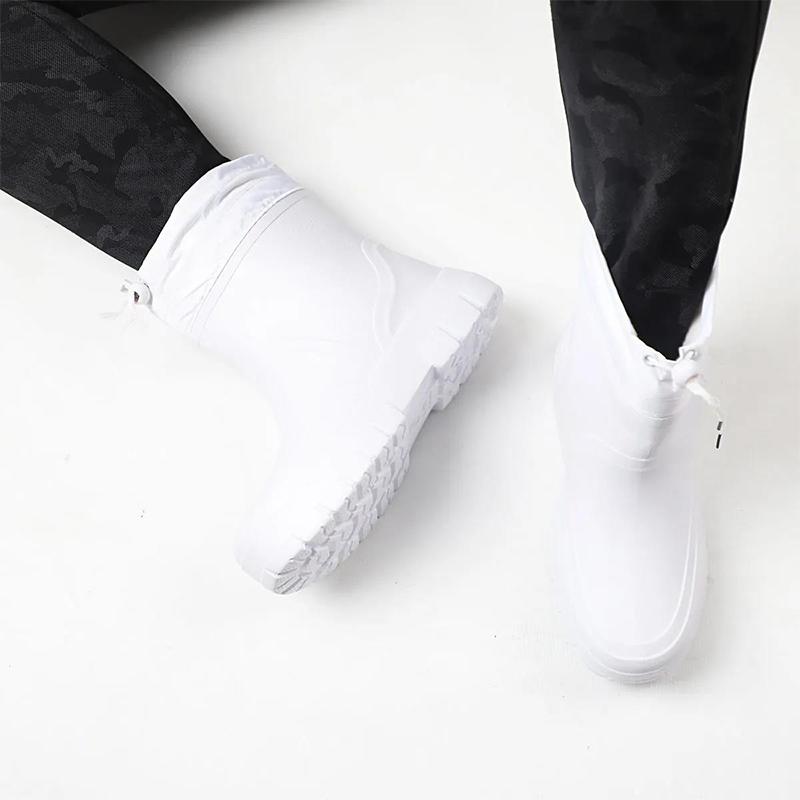 Autumn and Winter Rain Boots Men Plus Velvet Lightweight Waterproof Boots Thick-soled Plus Cotton Rubber Shoes Short Tube Warm Rain Boots