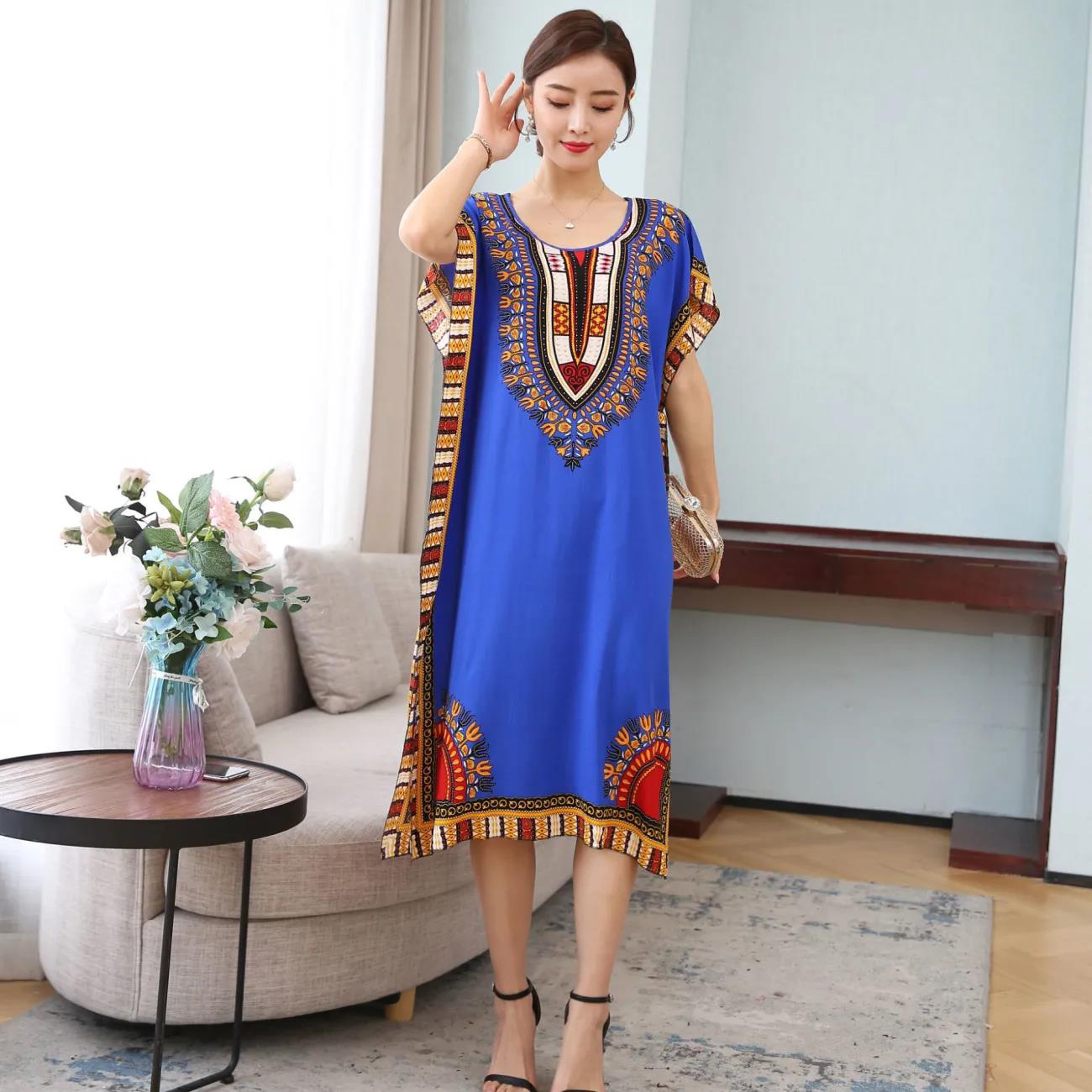 Cotton Silk Dress Long Casual Home Furnishing Ethnic Style Printing Add Fertilizer To Increase