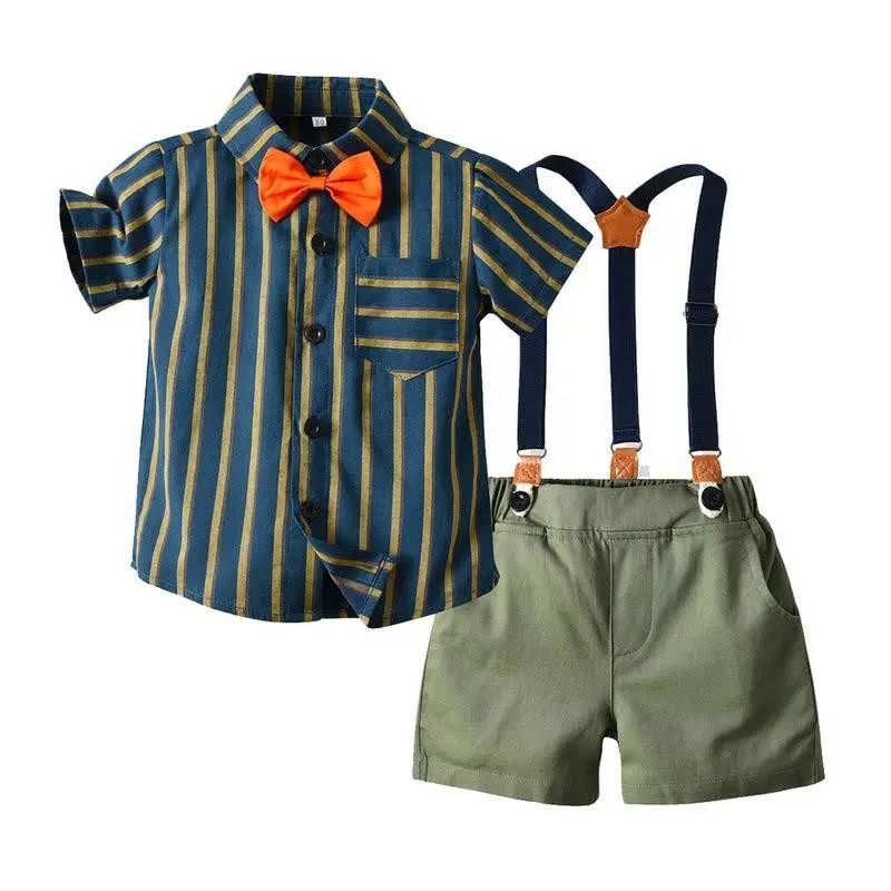 Baby Boy One-year-old Dress Boy British Style Gentleman Small Suit Bib Two-piece Suit Summer Children's Clothing