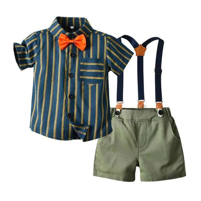 Baby Boy One-year-old Dress Boy British Style Gentleman Small Suit Bib Two-piece Suit Summer Children's Clothing