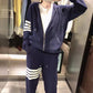 2PCS Four-bar Waffle Casual Sweater Zipper Jacket Loose Straight-leg Pants Two-piece Men's and Women's Same Sports Suit Cardigans for Women