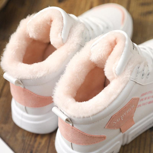 Cotton Shoes Women's Winter Warm Plus Velvet Wild Shoes Student Snow Boots Letters Printed Shoes