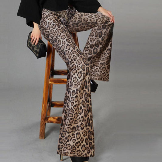 Autumn and Winter High Waist Leopard Casual Pants Slim Thin Drooping Flare Pants Female Long Pants