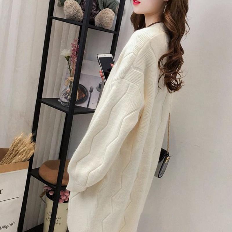 Spring and Autumn Knitted Cardigan Fashion Mid-length Coat Loose Wild Long-sleeved Sweater