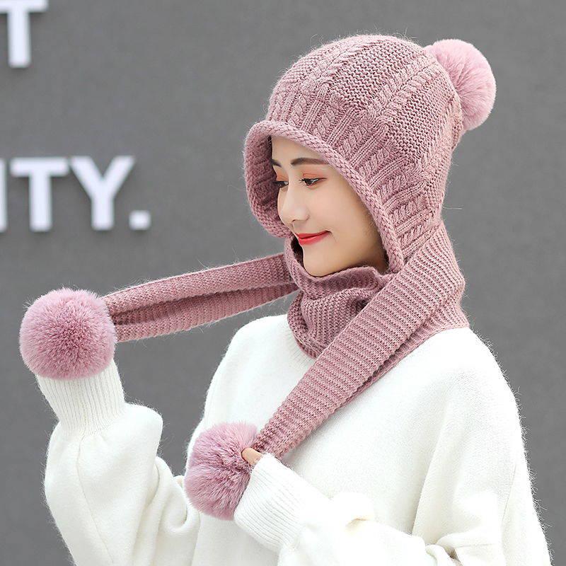 Wool Hat Female Winter All-match Scarf Cap Winter Cute Ear Protection Thick Warm Knitted Hat