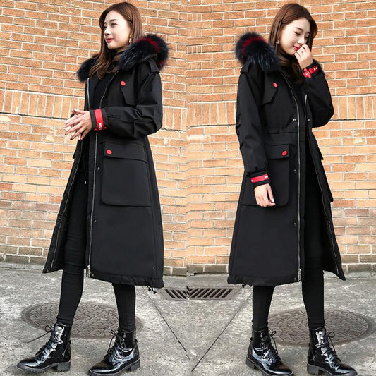 Large Fur Collar Down Padded Jacket Women's Mid-length Winter Padded Coat Thicker Overcoming Coat Over The Knee Padded Jacket