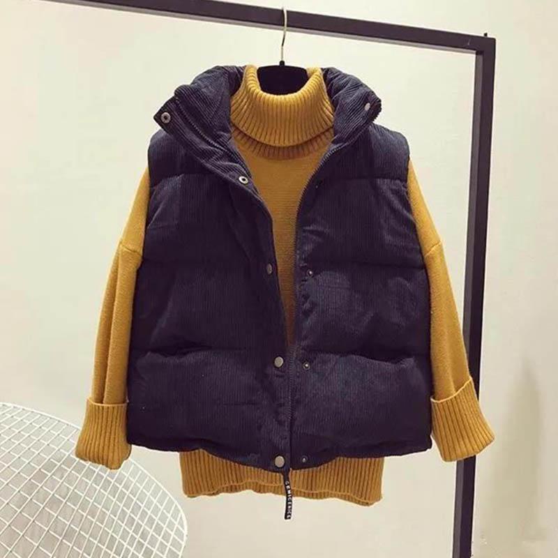 Women's Corduroy Waistcoat Autumn and Winter Thickened Short Loose Korean Student College Style Waistcoat Cotton Waistcoat Jacket