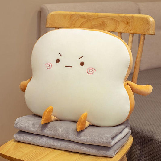 Cute Toast Pillow Quilt Dual-use Office Nap Pillow Coral Fleece Soft Blanket Car Cushion Living Room Sofa Back Cushion Seat Cushion