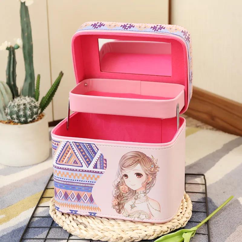 Two-layer Cosmetic Bag Multi-functional Cute Girl Heart Portable Cosmetic Storage Box Large-capacity Cosmetic Box